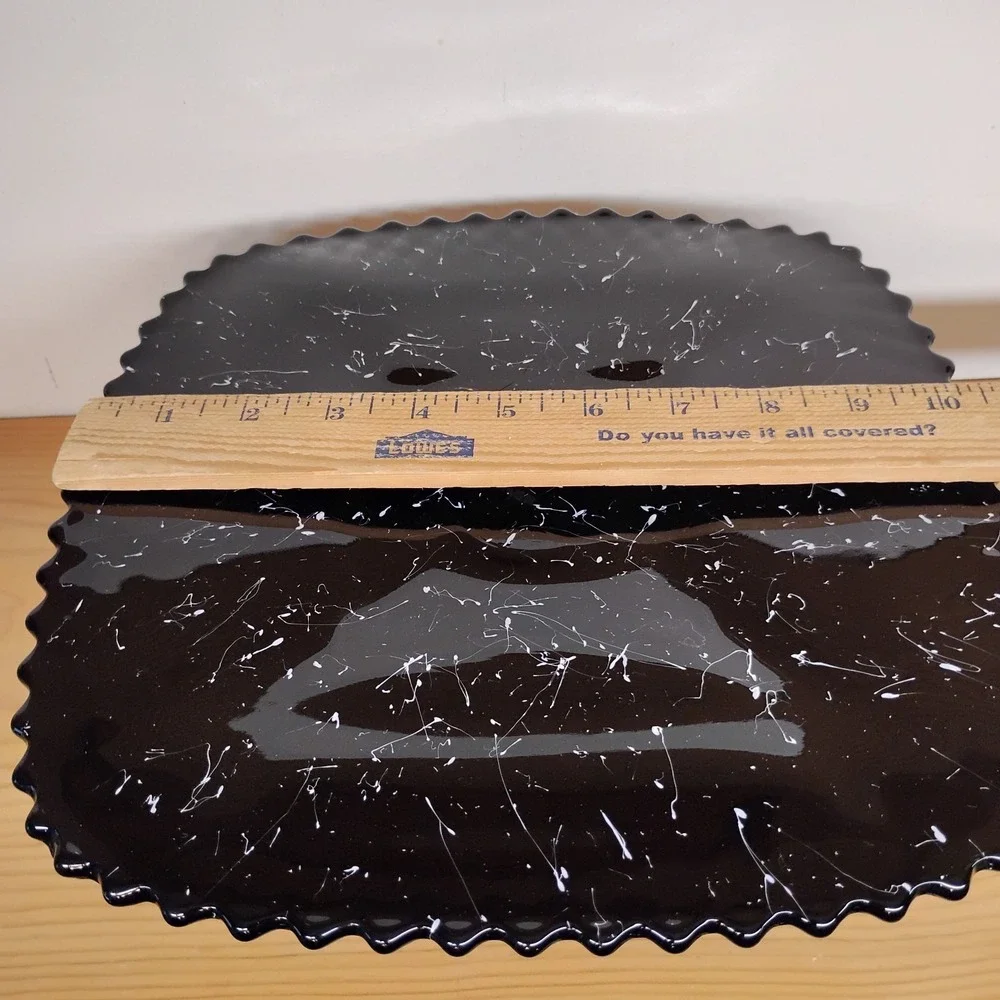 Vintage L E Smith Black Amethyst Glass Square Cake Stand Pedestal‎ White Drizzle